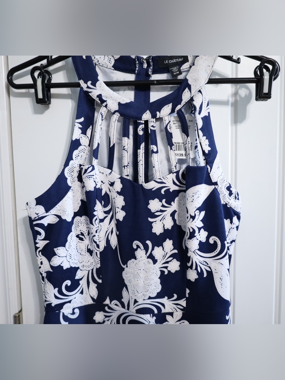 Le Château Navy White Floral Fit & Flare Halter Dress Medium - Picture 4 of 11